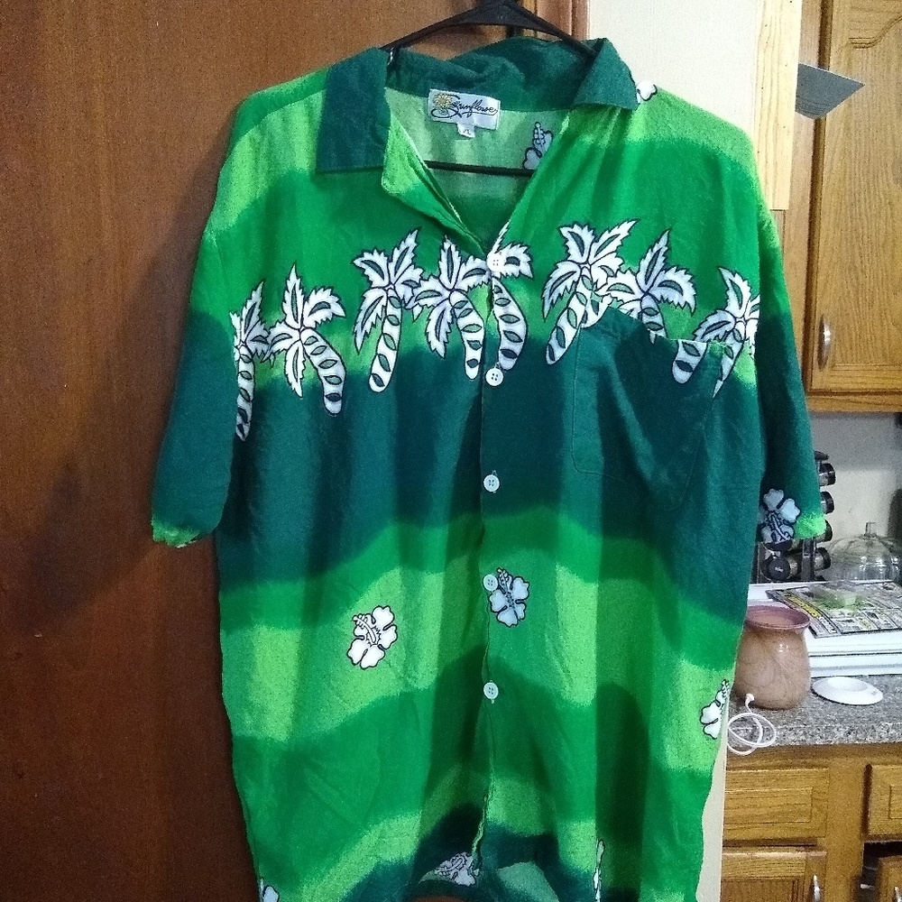 Men's Tropical Shirt XL Green White Palm Trees